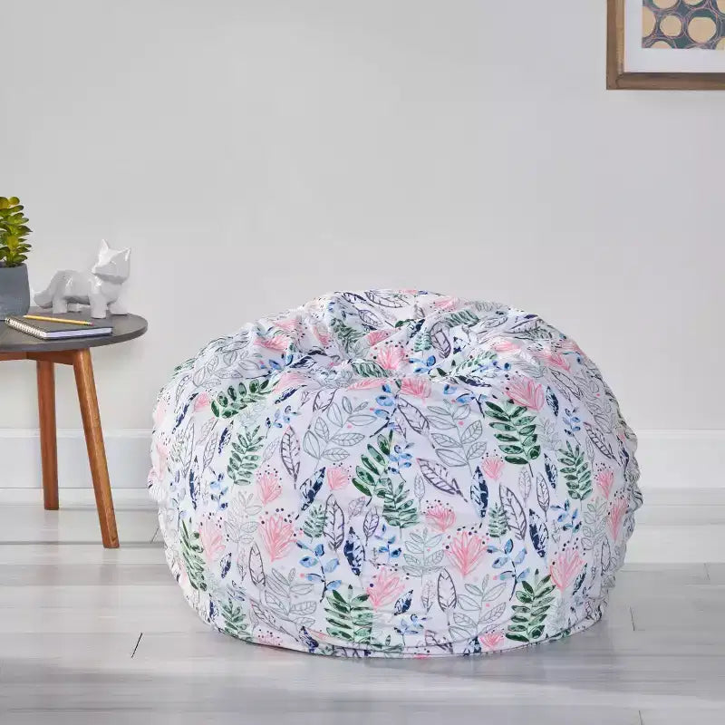 Pouf Materra Modern Fabric con motivo a foglie e fiori/bianco, 3 piedi