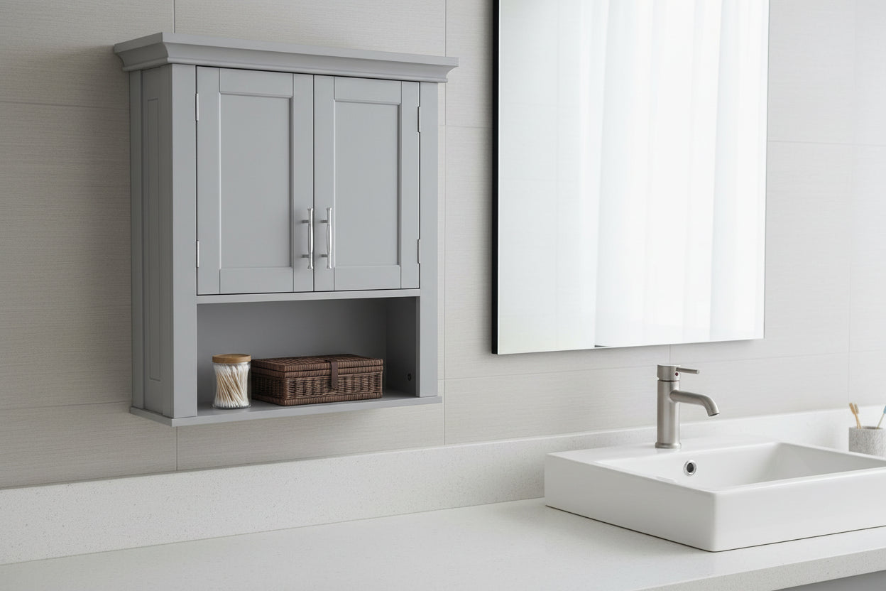 RiverRidge Somerset Two-Door Bathroom and Laundry Wall Mount Storage Medicine Cabinet with Open and Adjustable Shelf