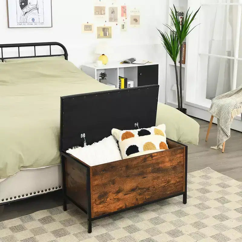 Panca Contenitore da Ingresso, Ottomana con Coperchio a Ribalta, Sgabello da Fondo Letto con Sedile Imbottito