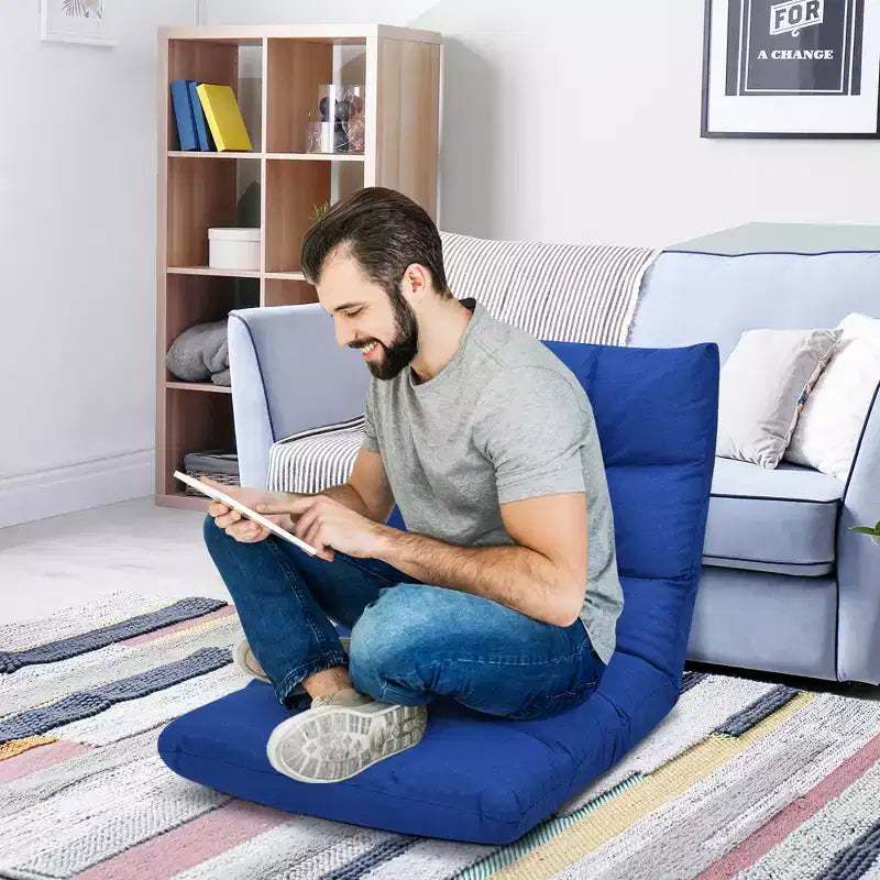 Sedia da Pavimento Pieghevole Regolabile a 14 Posizioni per Gioco, Divano Lounge Pigro Grigio/Blu/Caffè