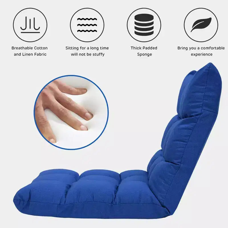 Sedia da Pavimento Pieghevole Regolabile a 14 Posizioni per Gioco, Divano Lounge Pigro Grigio/Blu/Caffè