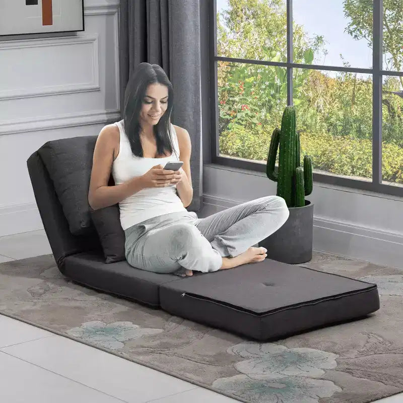 Sedia Flip Convertibile, Divano Pigro da Pavimento, Divano Letto Pieghevole Imbottito con Schienale Regolabile, Struttura in Metallo e Cuscini per Soggiorno