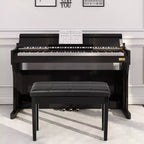 Panca per pianoforte in legno massello con pelle PU, sedile doppio imbottito per tastiera, contenitore, nero