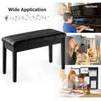 Panca per pianoforte in legno massello con pelle PU, sedile doppio imbottito per tastiera, contenitore, nero
