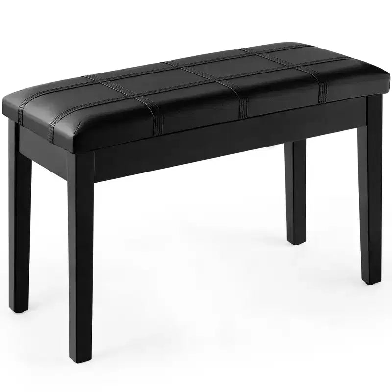 Panca per pianoforte in legno massello con pelle PU, sedile doppio imbottito per tastiera, contenitore, nero