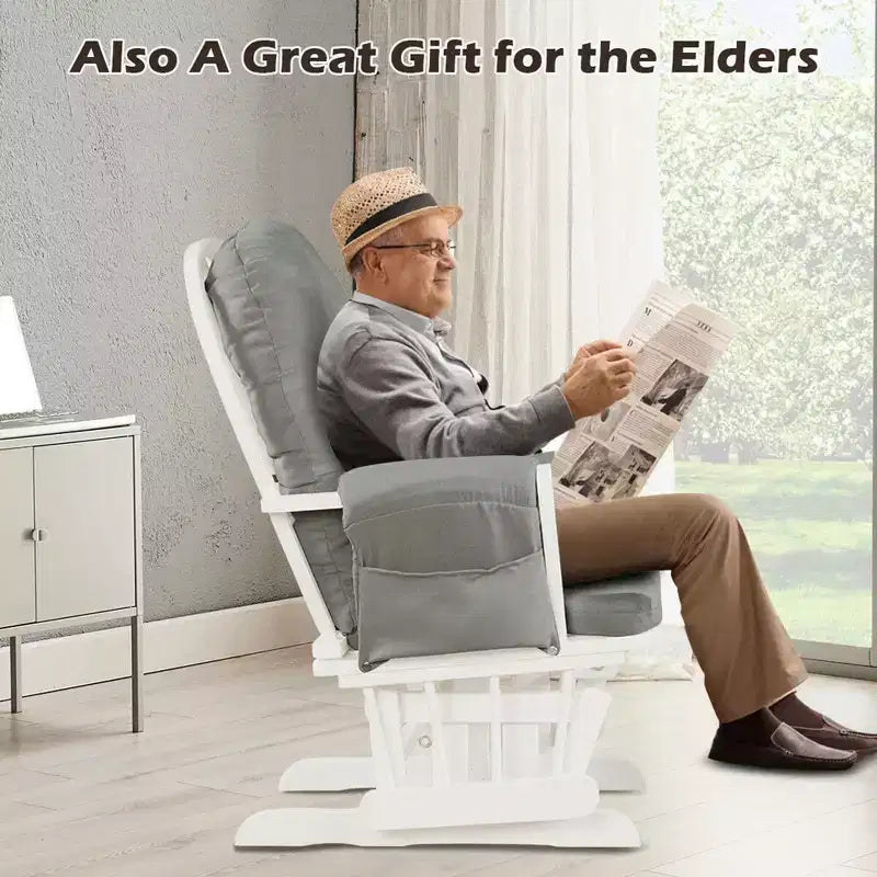Set Cuscino per Sedia a Dondolo e Poggiapiedi in Legno per Neonato