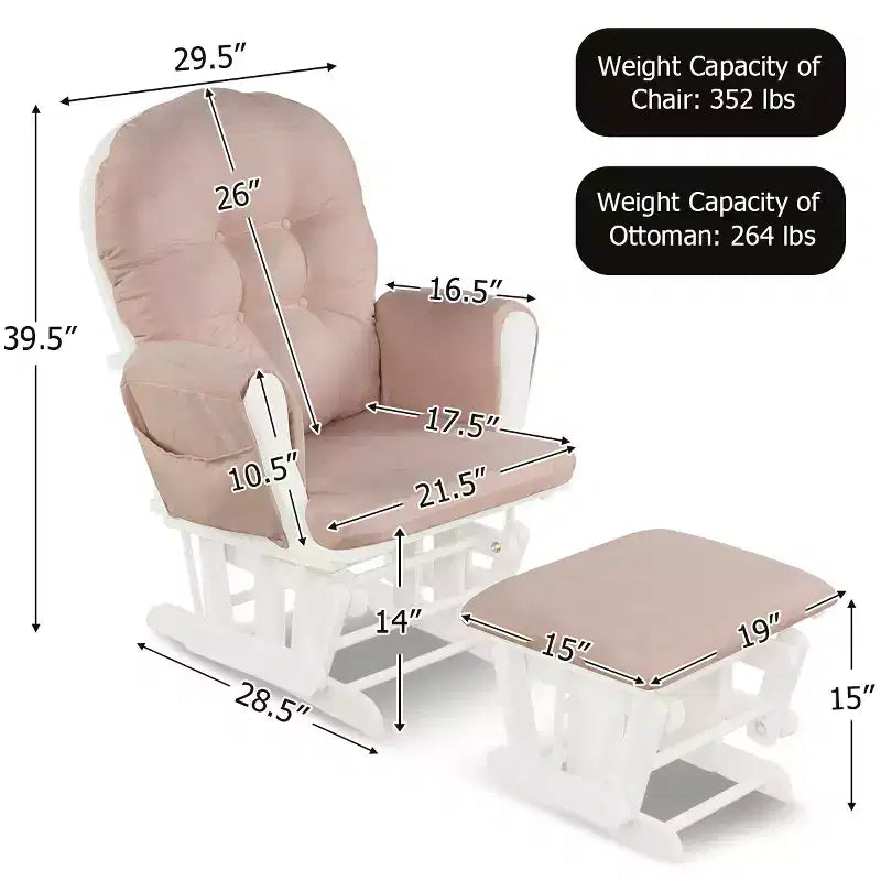 Set Cuscino per Sedia a Dondolo e Poggiapiedi in Legno per Neonato