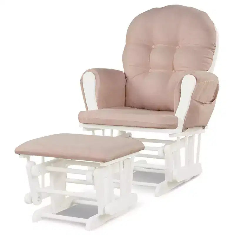 Set Cuscino per Sedia a Dondolo e Poggiapiedi in Legno per Neonato