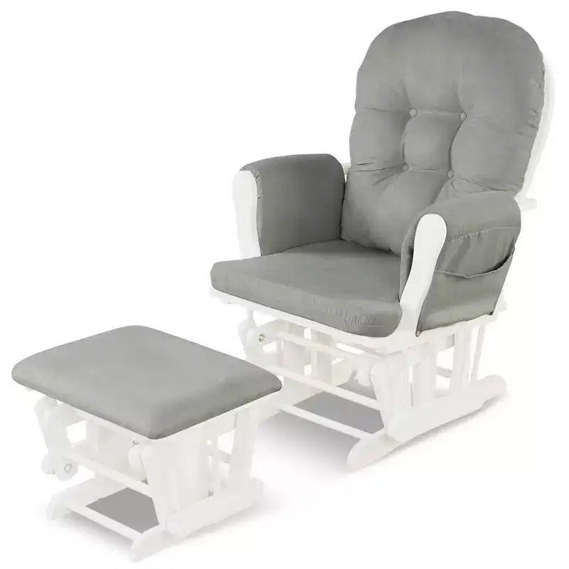 Set Cuscino per Sedia a Dondolo e Poggiapiedi in Legno per Neonato