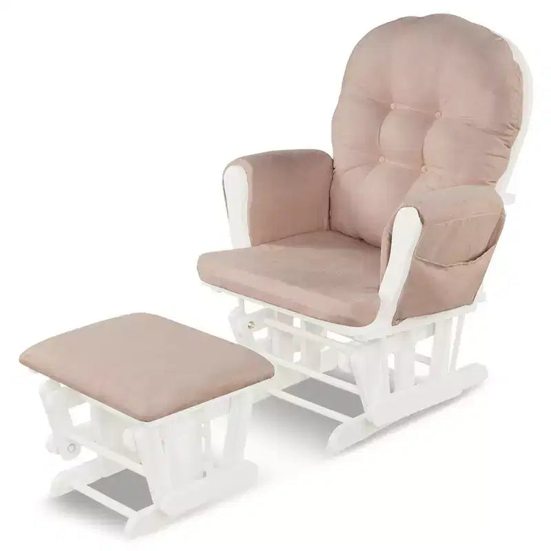 Set Cuscino per Sedia a Dondolo e Poggiapiedi in Legno per Neonato