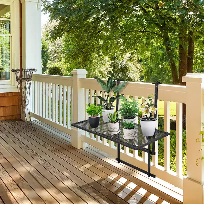 Tavolo pieghevole pensile regolabile per ringhiera balcone, patio, nero