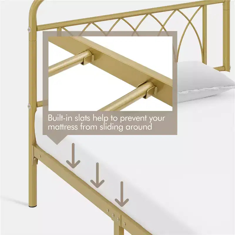 Struttura letto in metallo con testiera e pediera decorate a petalo