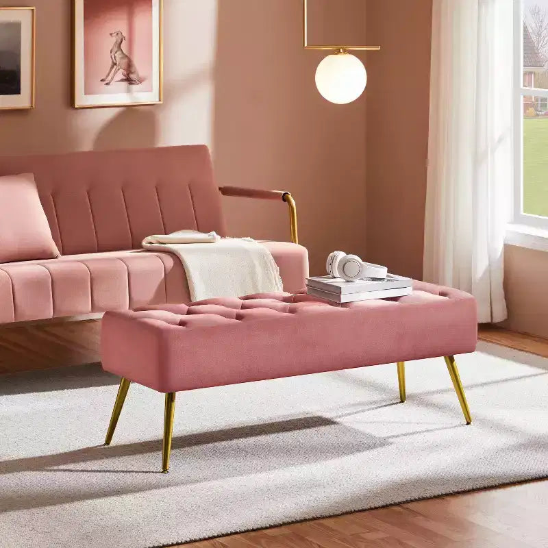 Panca Poggiapiedi Ottomana Moderna Imbottita Capitonnè per Camera da Letto