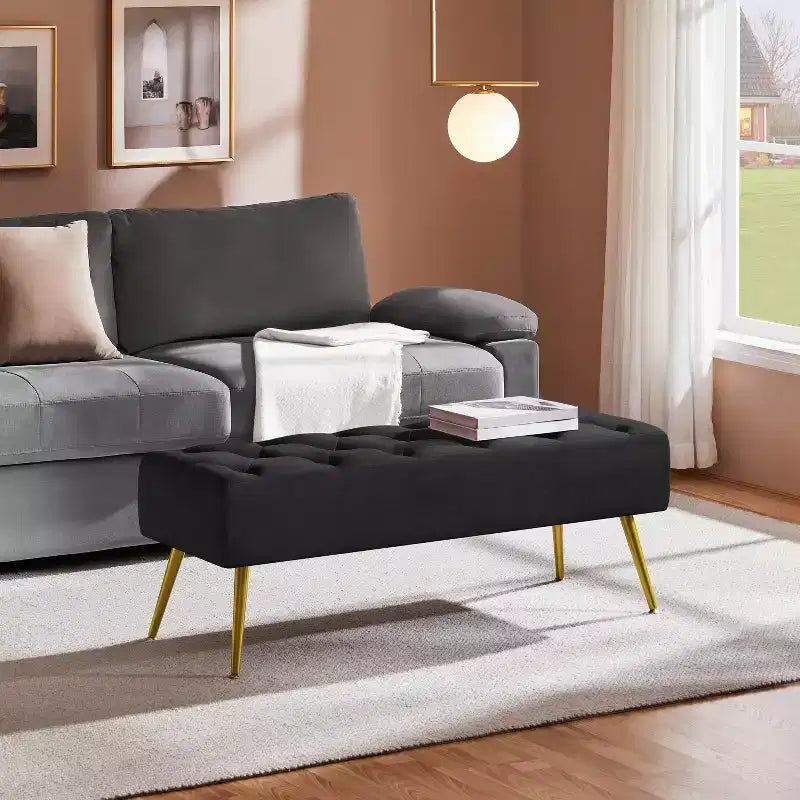 Panca Poggiapiedi Ottomana Moderna Imbottita Capitonnè per Camera da Letto