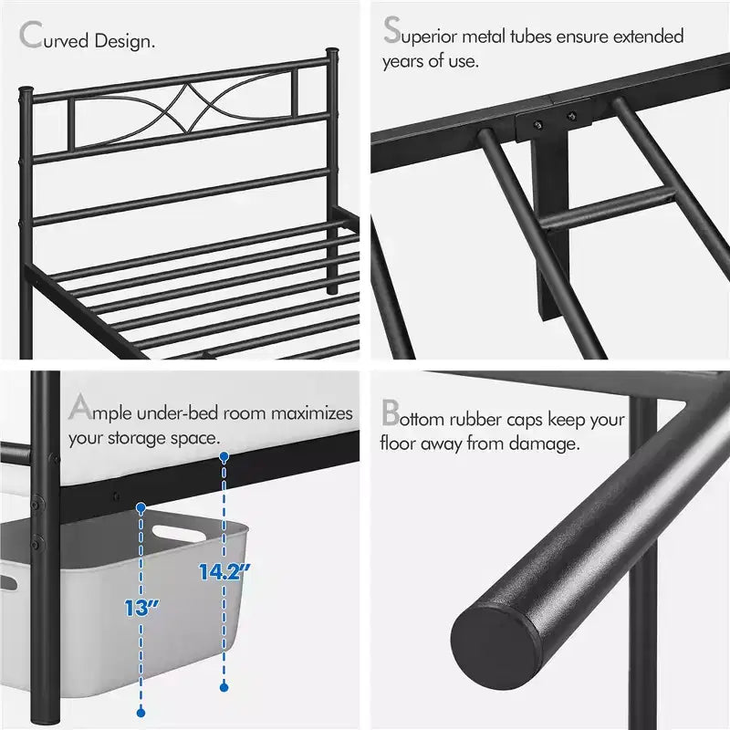 Semplice Struttura Letto in Metallo con Testiera e Pediera dal Design Curvo
