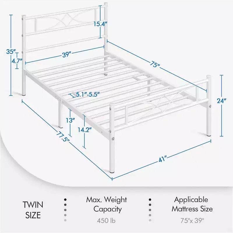 Semplice Struttura Letto in Metallo con Testiera e Pediera dal Design Curvo