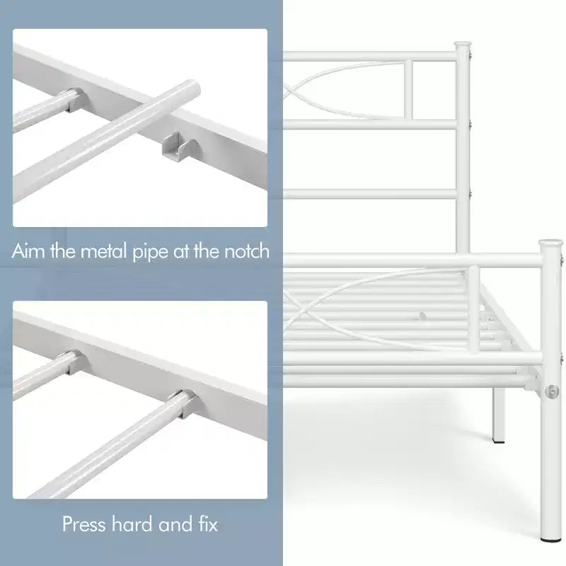 Semplice Struttura Letto in Metallo con Testiera e Pediera dal Design Curvo