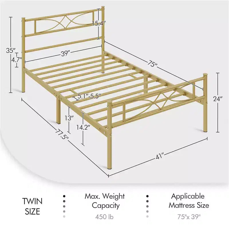 Semplice Struttura Letto in Metallo con Testiera e Pediera dal Design Curvo