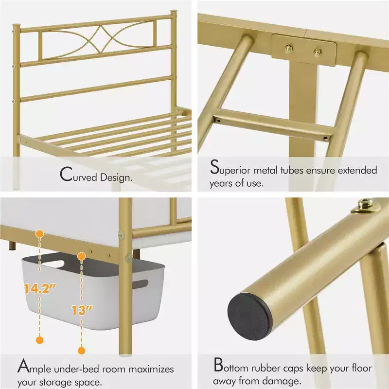 Semplice Struttura Letto in Metallo con Testiera e Pediera dal Design Curvo