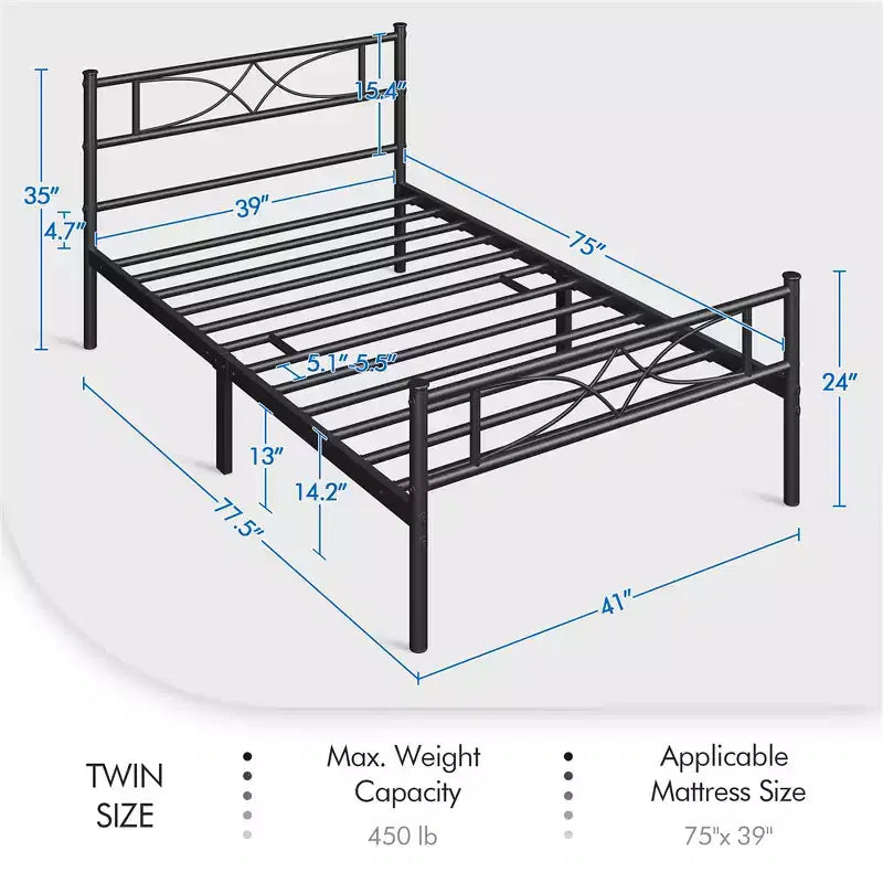 Semplice Struttura Letto in Metallo con Testiera e Pediera dal Design Curvo