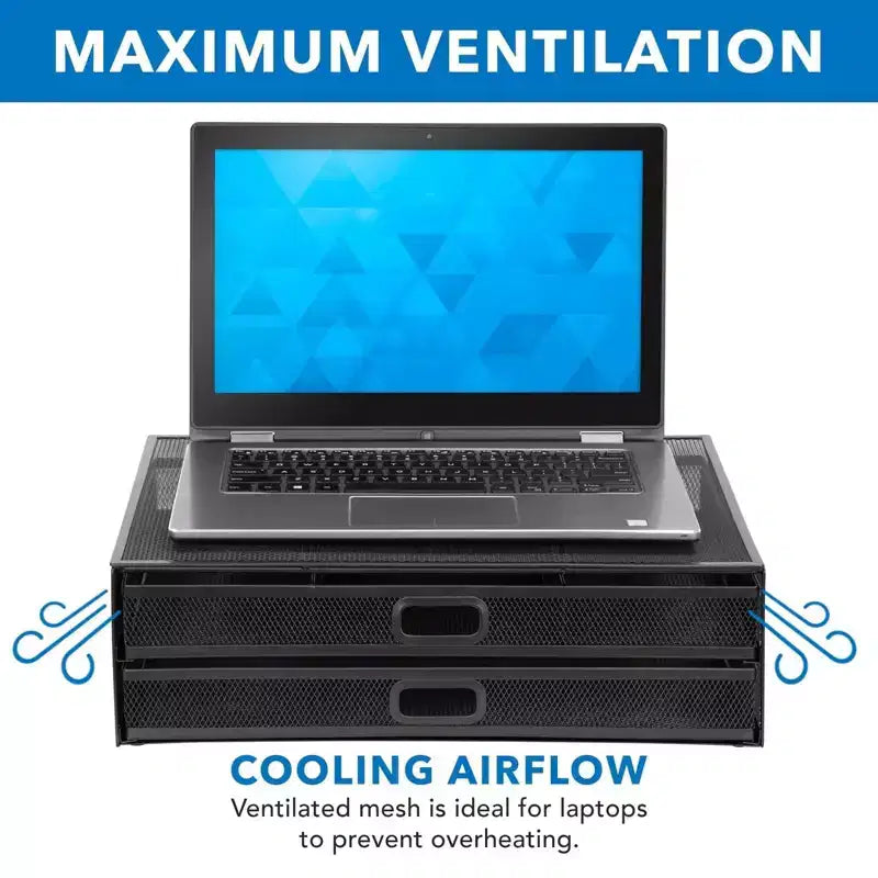 Supporto per monitor per computer con cassetti, rialzo in rete metallica e organizer per laptop e computer, organizer da scrivania con due cassetti estraibili