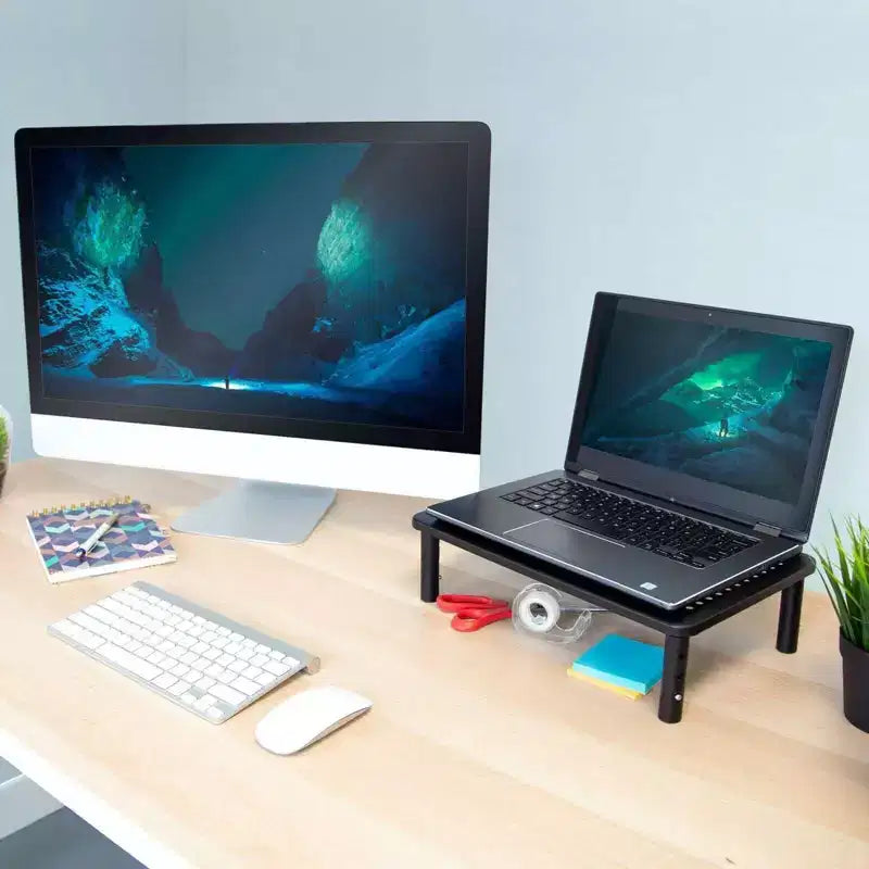 Supporto singolo per monitor regolabile in altezza | Piattaforma per schermo computer in rete metallica | Rialzo da tavolo per monitor portatile e stampante | Capacità 20 kg