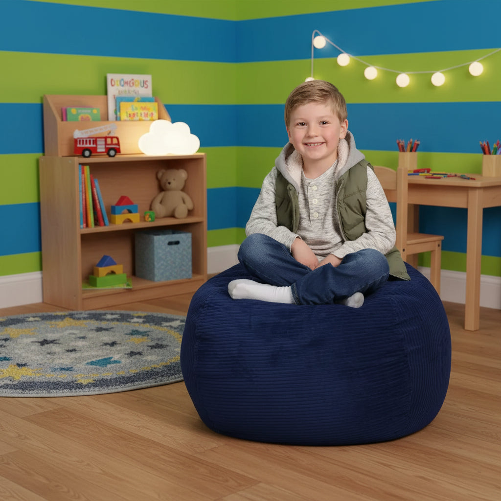 Creative QT Stuff 'n Sit Large 33'' Bean Bag Storage Cover for Stuffed Animals & Toys - Royal Blue Corduroy