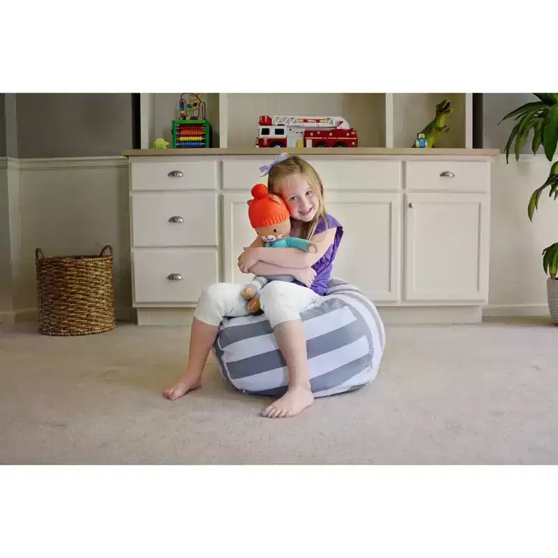 Stuff n Sit XL 38, Copertura Contenitore a Sacco per Giocattoli di Peluche, Ottimo come Organizzatore per la Camera da Letto o Sedia, a Righe Grigie/Bianche